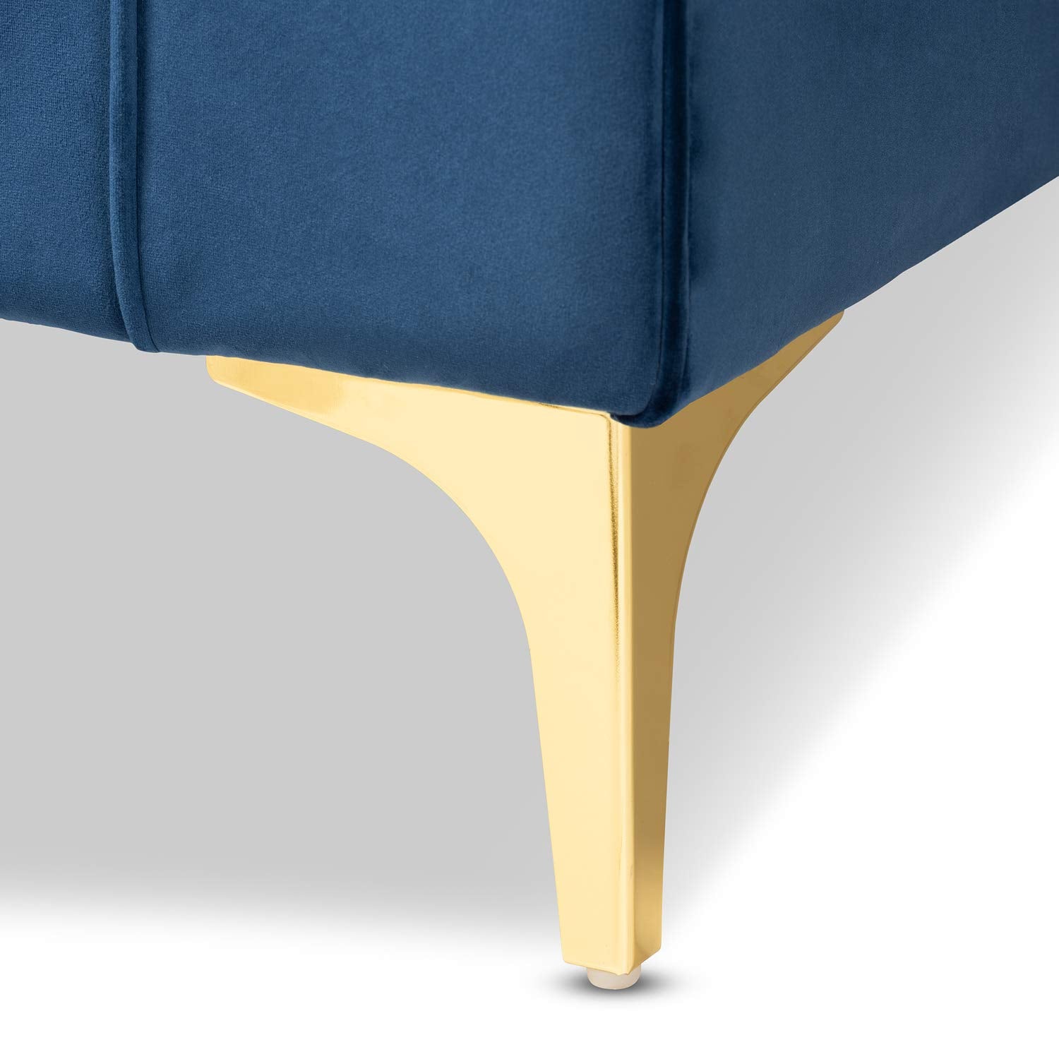 Baxton Studio Giselle Glam and Luxe Navy Blue Velvet Fabric Upholstered Mirrored Gold Finished Left Facing Sectional Sofa with Chaise Navy Blue/Velvet