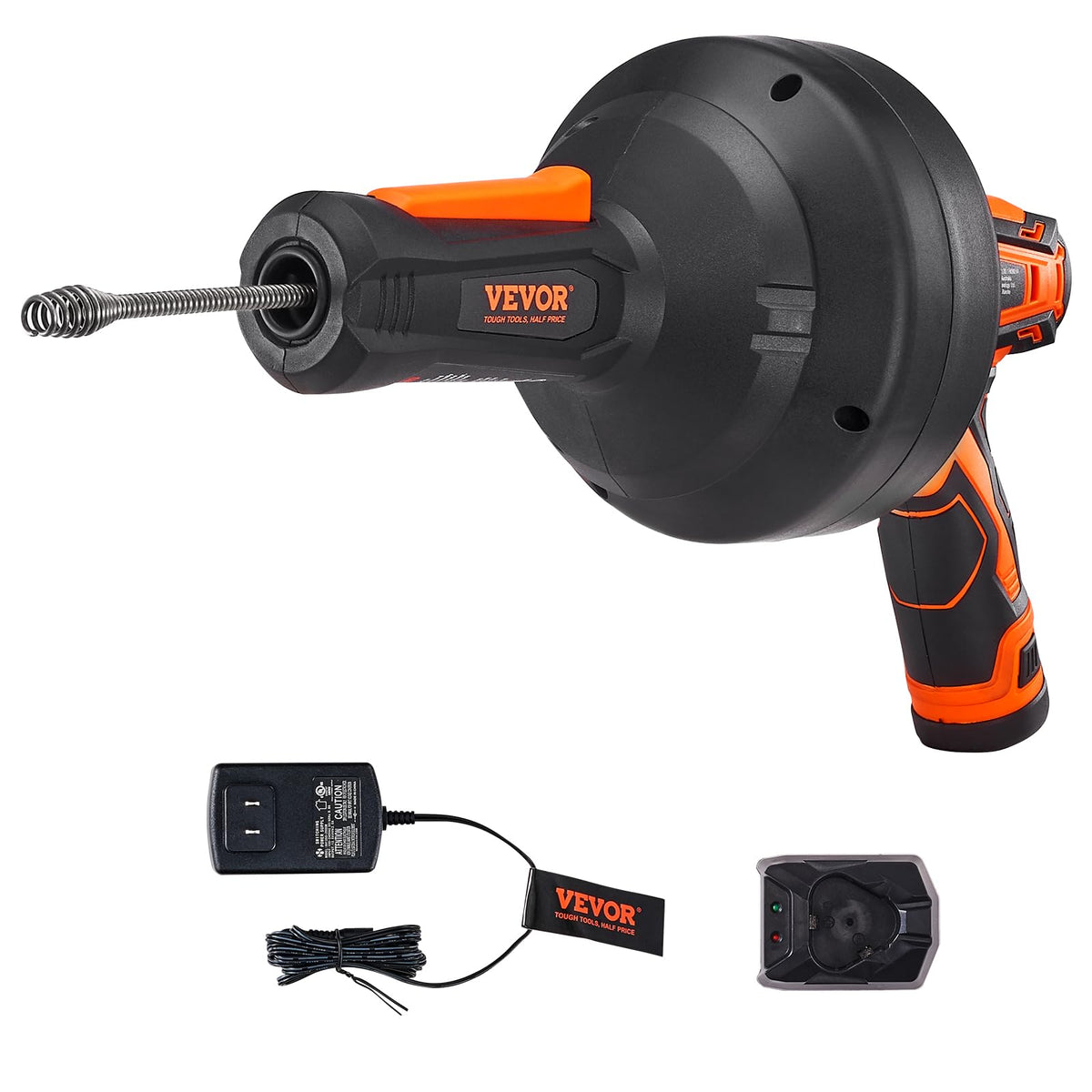 VEVOR 12V Electric Drain Auger, 25FT Cordless Plumbing Snake Auto Feed, Pipeline Snake Drain Clog Remover with Power Drill for 3