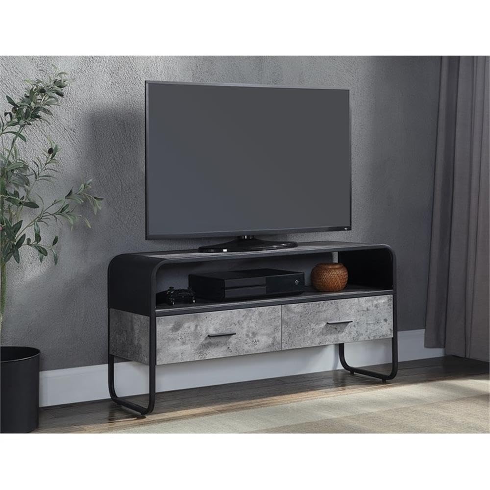 Acme Raziela Storage TV Stand in Concrete Gray and Black Metal Frame