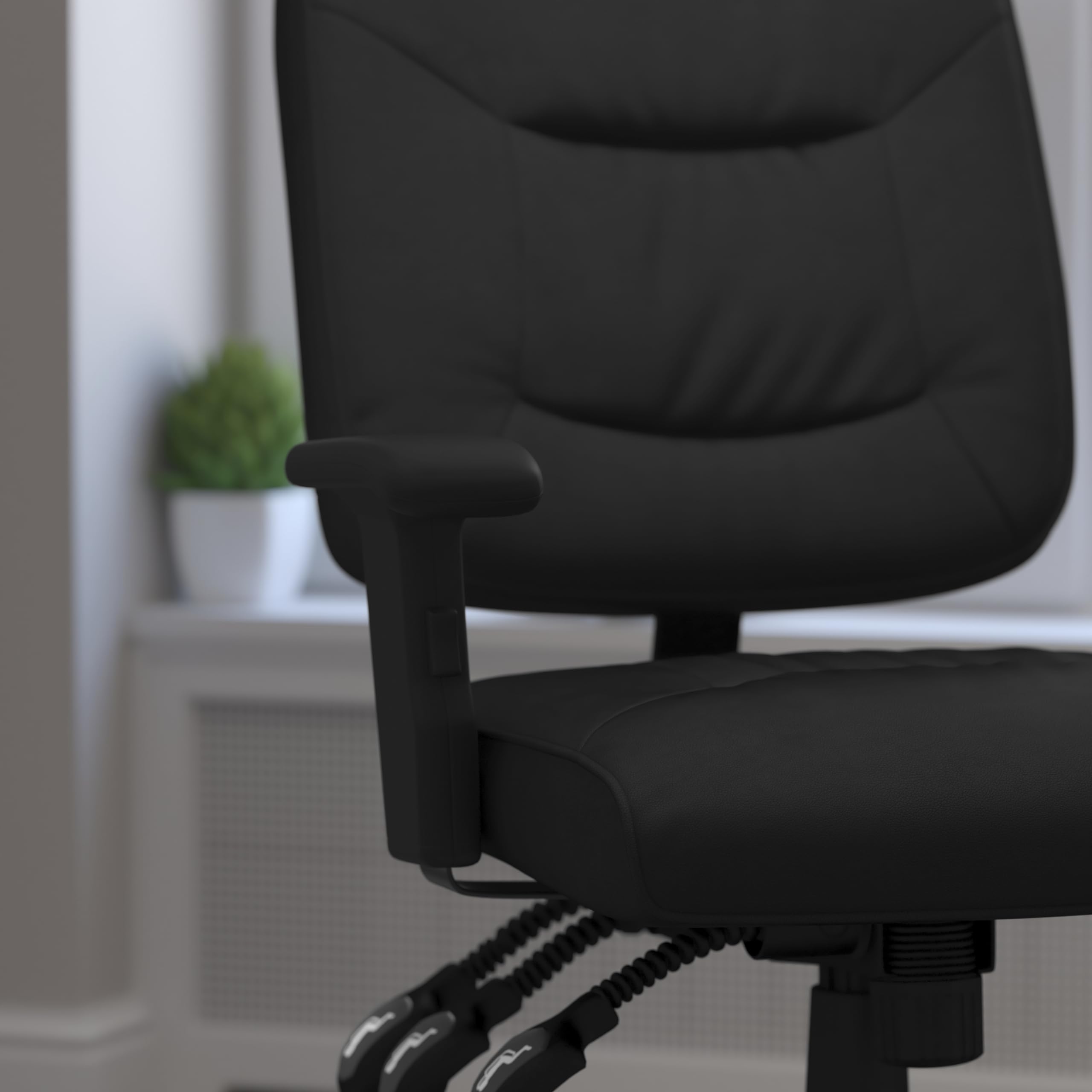 Flash Furniture Cole Mid-Back Black LeatherSoft Multifunction Swivel Ergonomic Task Office Chair with Adjustable Arms