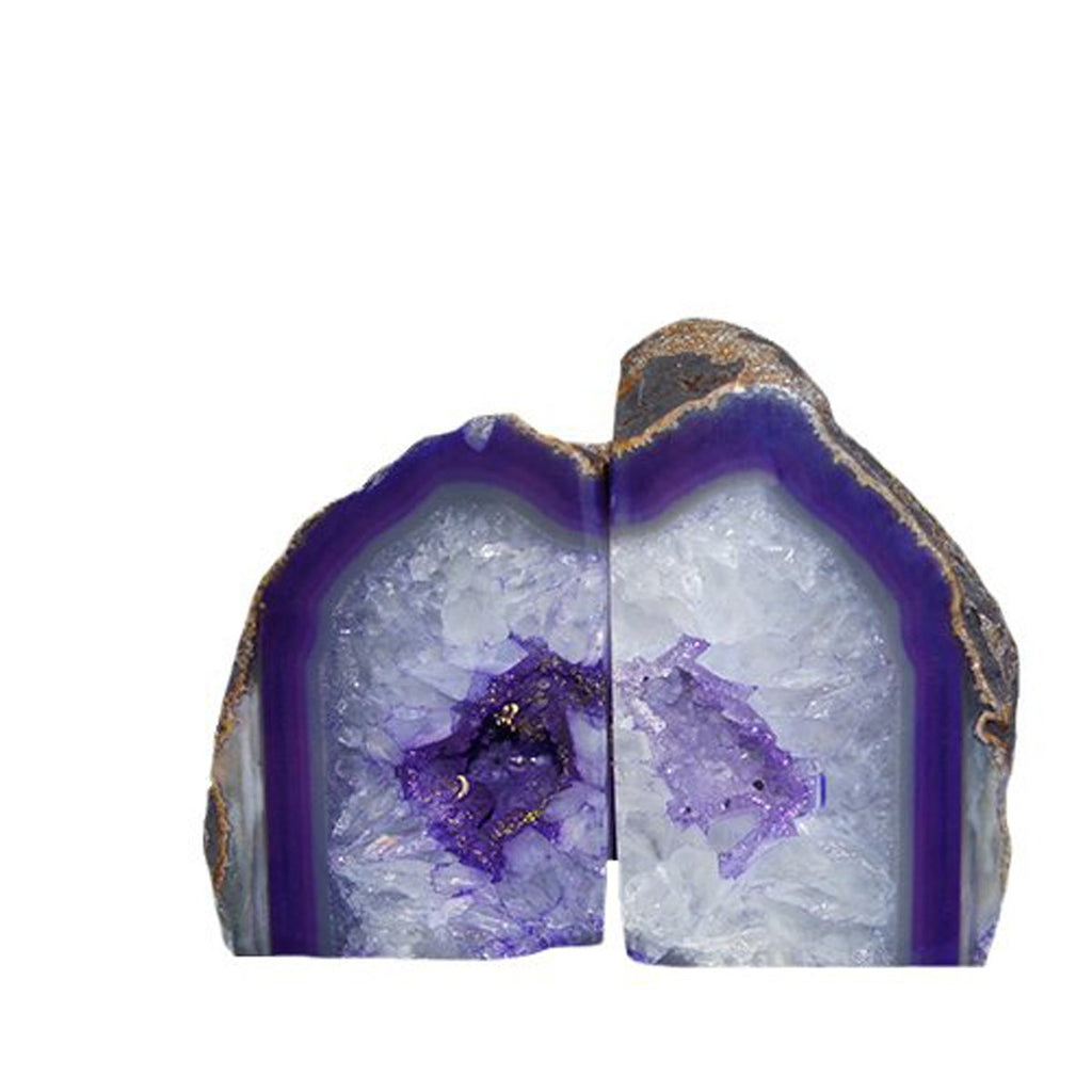 Jic Gem Book Ends For Shelves Dyed Purple Agate Bookends Natural Geode Brazilian Rock Stone Book Ends Decorative With Rubber Bum