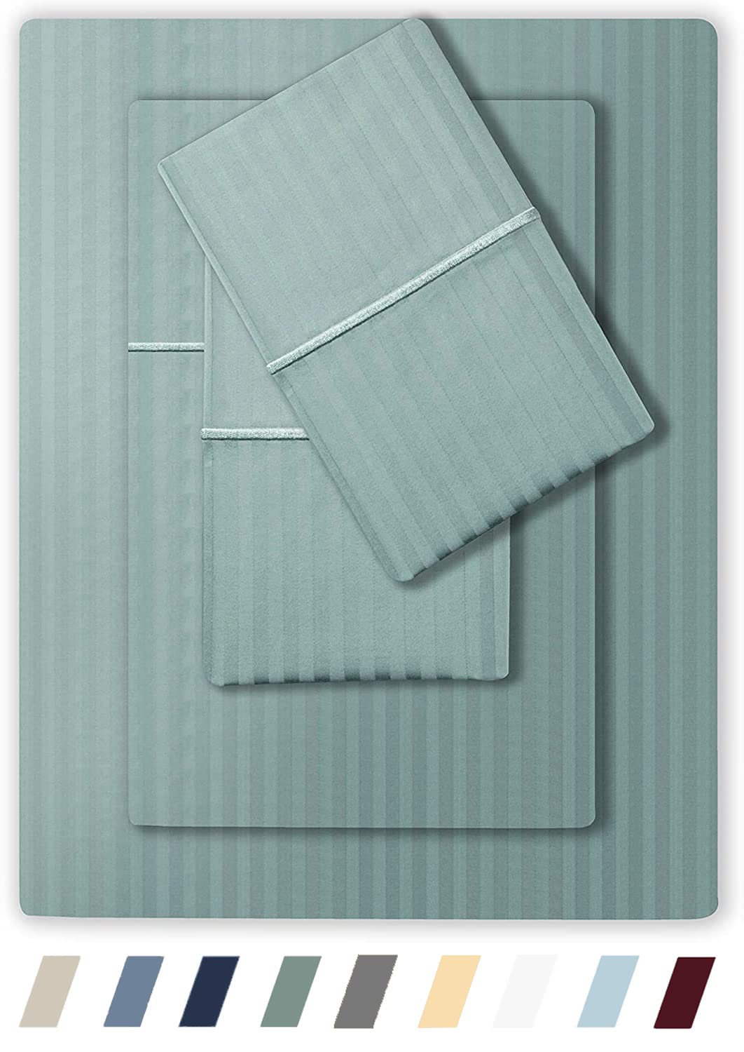 Feather & Stitch 500 Tc Queen Size Damask Bed Sheet Set, 100% Soft Cotton Breathable Bedsheets, 18 ' Deep Pockets Sateen Weave
