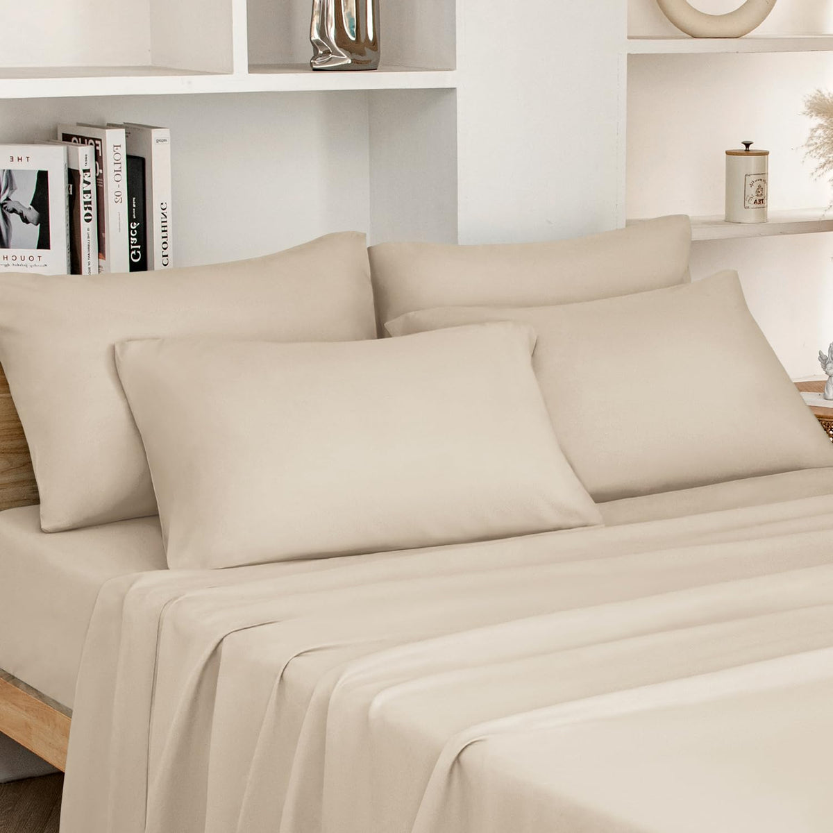 Homeideas Full Size Bed Sheets - 6 Piece Set (Cream) - Extra Soft Brushed Microfiber 1800 Bedding Sheets, Deep Pocket, Wrinkle &