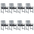 vidaXL Patio Chairs 4 Pcs Outdoor Set with Cushions Gray Solid Acacia Wood - Garden Chairs for Deck, Patio, Backyard