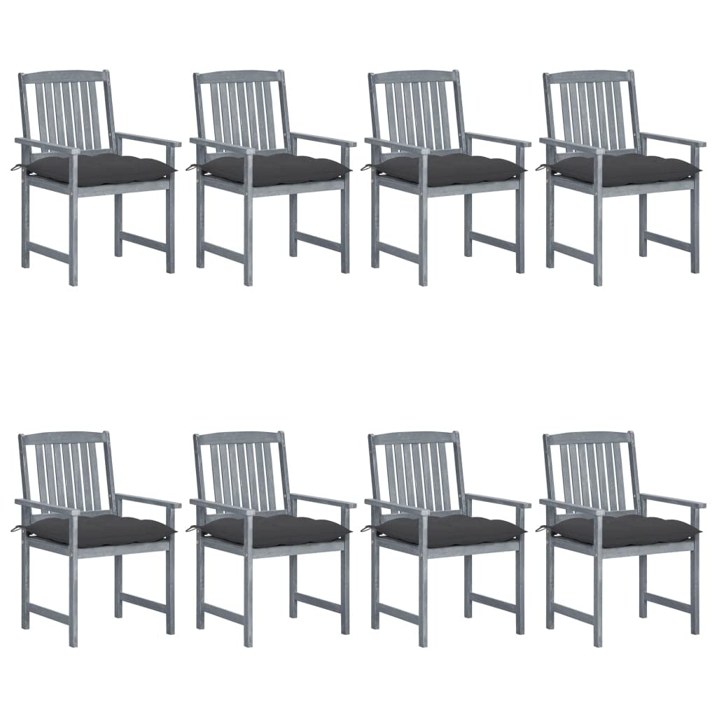 vidaXL Patio Chairs 4 Pcs Outdoor Set with Cushions Gray Solid Acacia Wood - Garden Chairs for Deck, Patio, Backyard