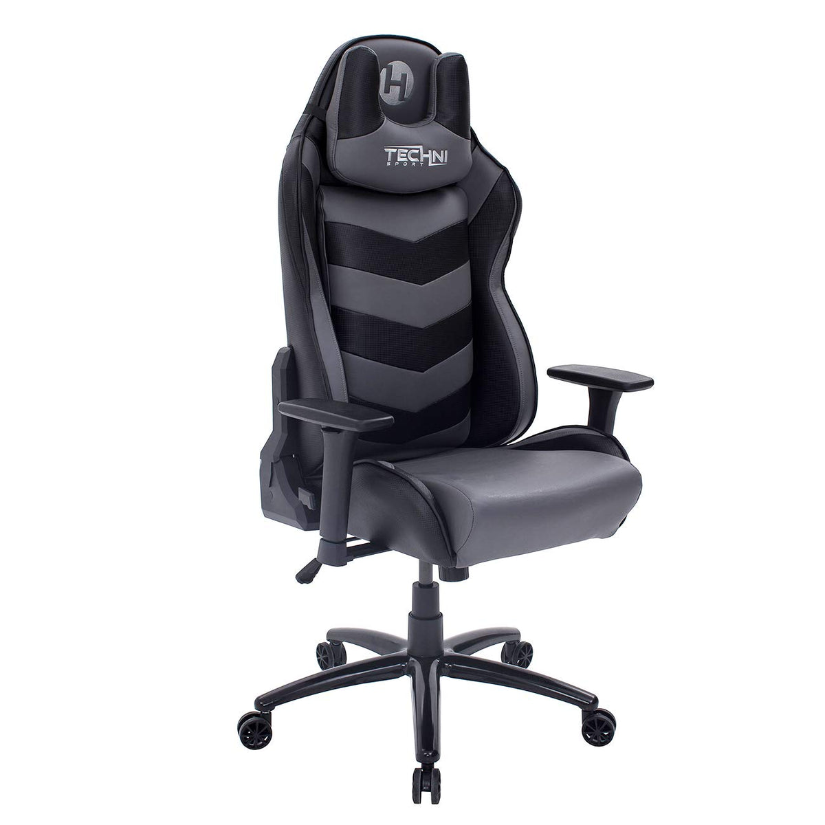 Techni Sport High Back Video Game Chair With Foam Seat And Arms, Reclining Racing Chair With Height And Tilt Adjustment, Grey