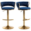 Riknuxi Velvet Bar Stools Set of 2, Counter Height Barstools with Low Back, Gold Swivel Bar Stool for Kitchen Island, Bar Pub (B