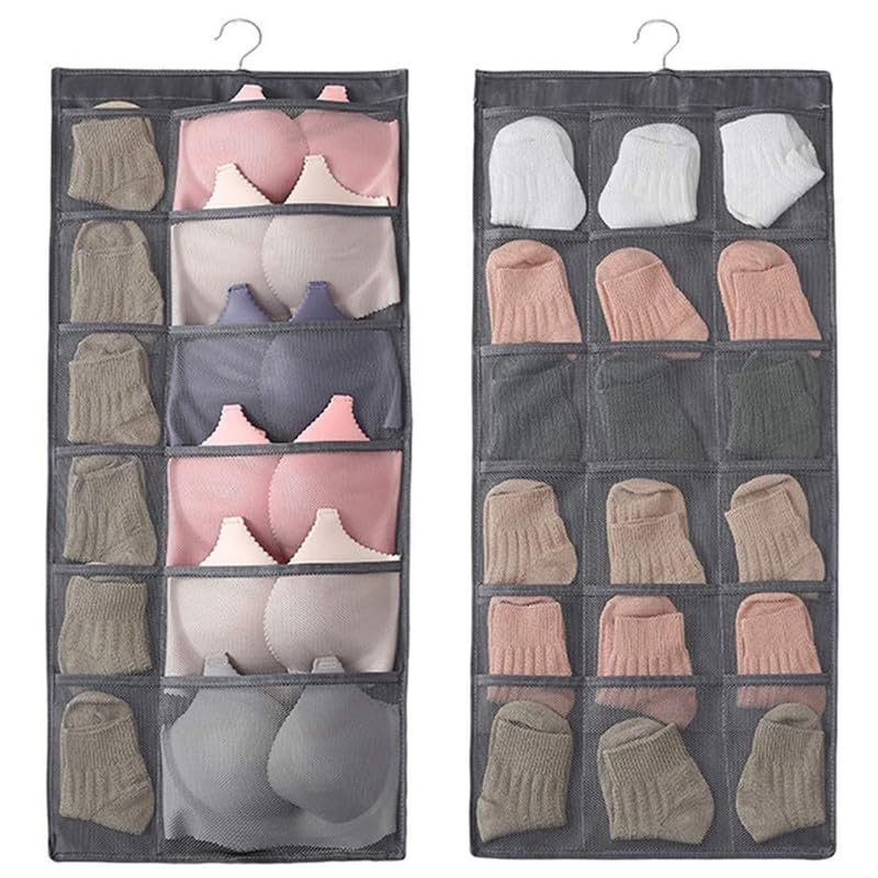 Aranka Closet Hanging Organizer| 30 Pockets, Rotating Metal Hanger, DualSided Storage For Wardrobe | Space Saver Bag For Bra, U
