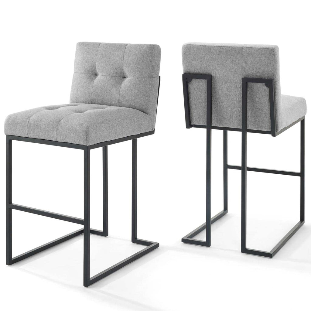 Modway Privy Stainless Steel Upholstered Fabric Bar Stool Set Of 2, Black Light Gray