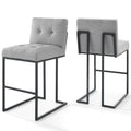 Modway Privy Stainless Steel Upholstered Fabric Bar Stool Set Of 2, Black Light Gray