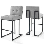 Modway Privy Stainless Steel Upholstered Fabric Bar Stool Set Of 2, Black Light Gray