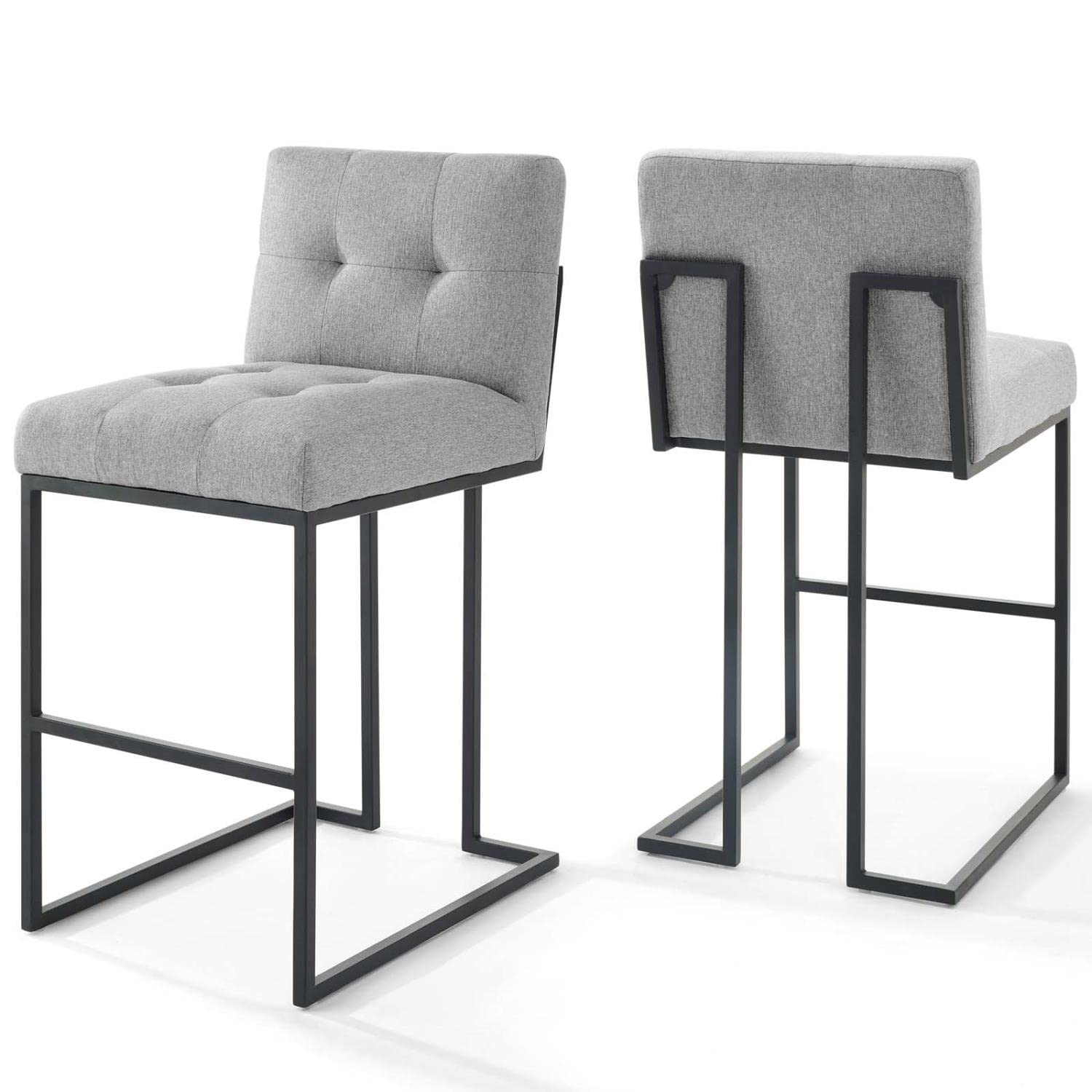 Modway Privy Stainless Steel Upholstered Fabric Bar Stool Set Of 2, Black Light Gray