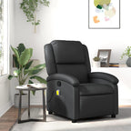 'vidaXL Massage Recliner Chair with Manual Recline & Vibration Function, Real Leather, Comfortable Seat Experience, Convenient Side Pocket, Black
