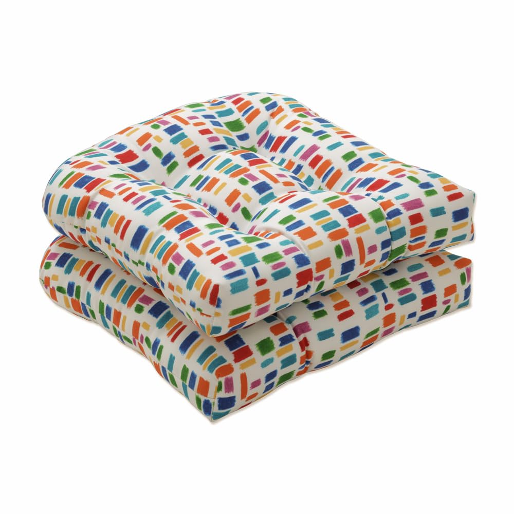 Pillow Perfect Outdoor/Indoor Tufted Seat Cushions (Round Back), 19' X 19', Blue Color Tabs Primaries 2 Count