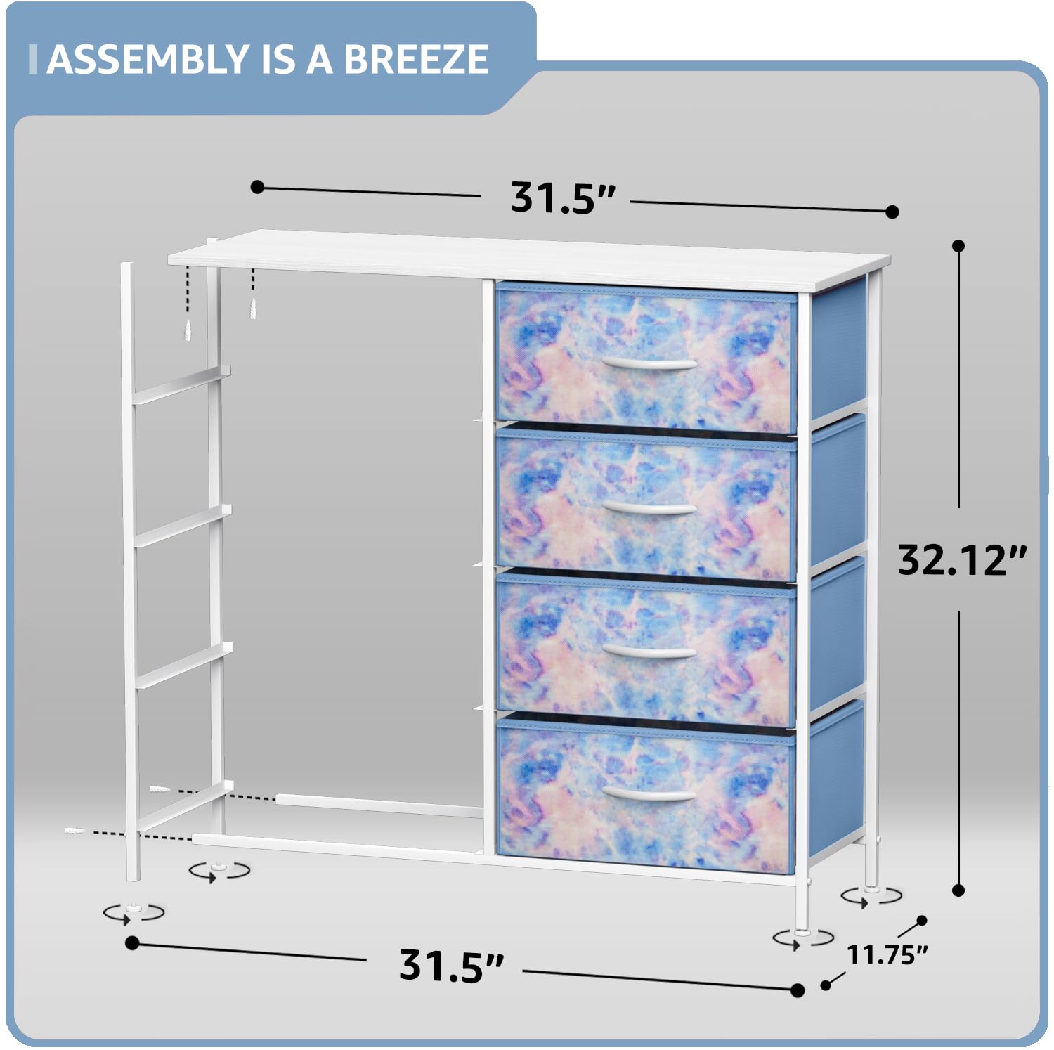 Sorbus Dresser With 8 Drawers - Furniture Storage Chest Tower Unit For Bedroom, Hallway, Closet, Office Organization - Steel Frame, Wood Top, Easy Pull Fabric Bins (8-Drawer, Blue)