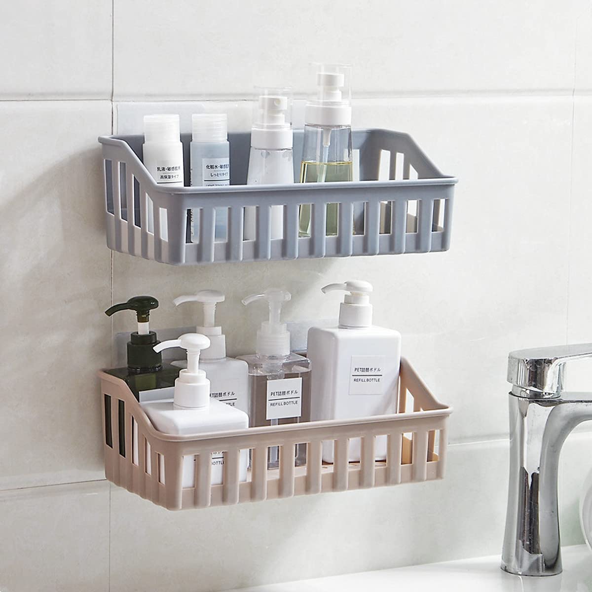 MorivaHomes Multipurpose Plastic Kitchen Bathroom Shelf Wall Holder Storage Rack Bathroom Organizer Rack Storage(2 Bathroom Stor