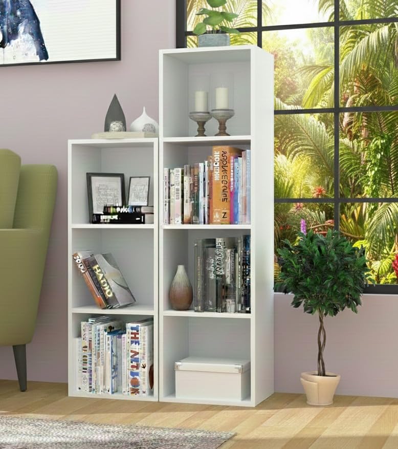 The Good Luck Wooden Storage Unit Cube Strong Bookcase Shelving Home Office White, 3, 4 Tier