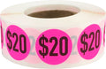 $20 Price Stickers Fluorescent Pink .75 Inch Round Circle Dots 500 Total Adhesive Stickers