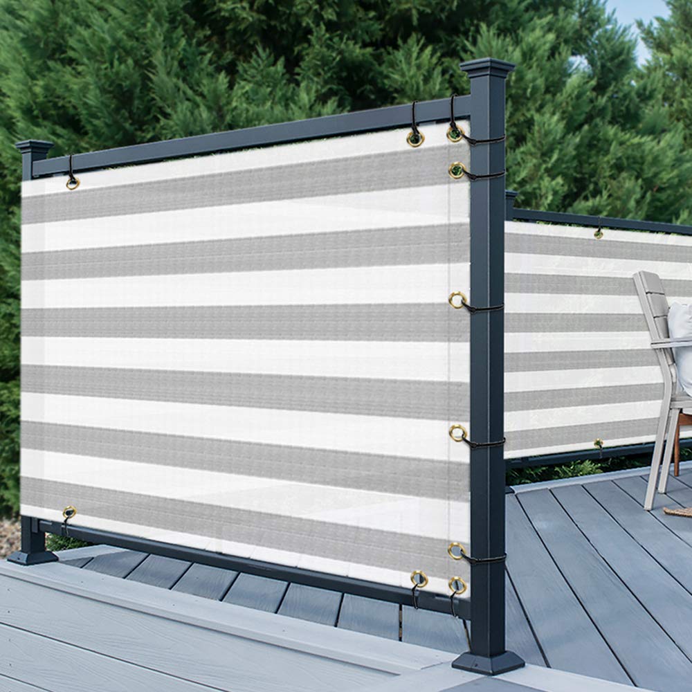 Tang 3' X 48' Gray White Stripe Balcony Privacy Screen Fence 200Gsm Deck Fence Outdoor Privacy Cover Weather Resistant For Patio