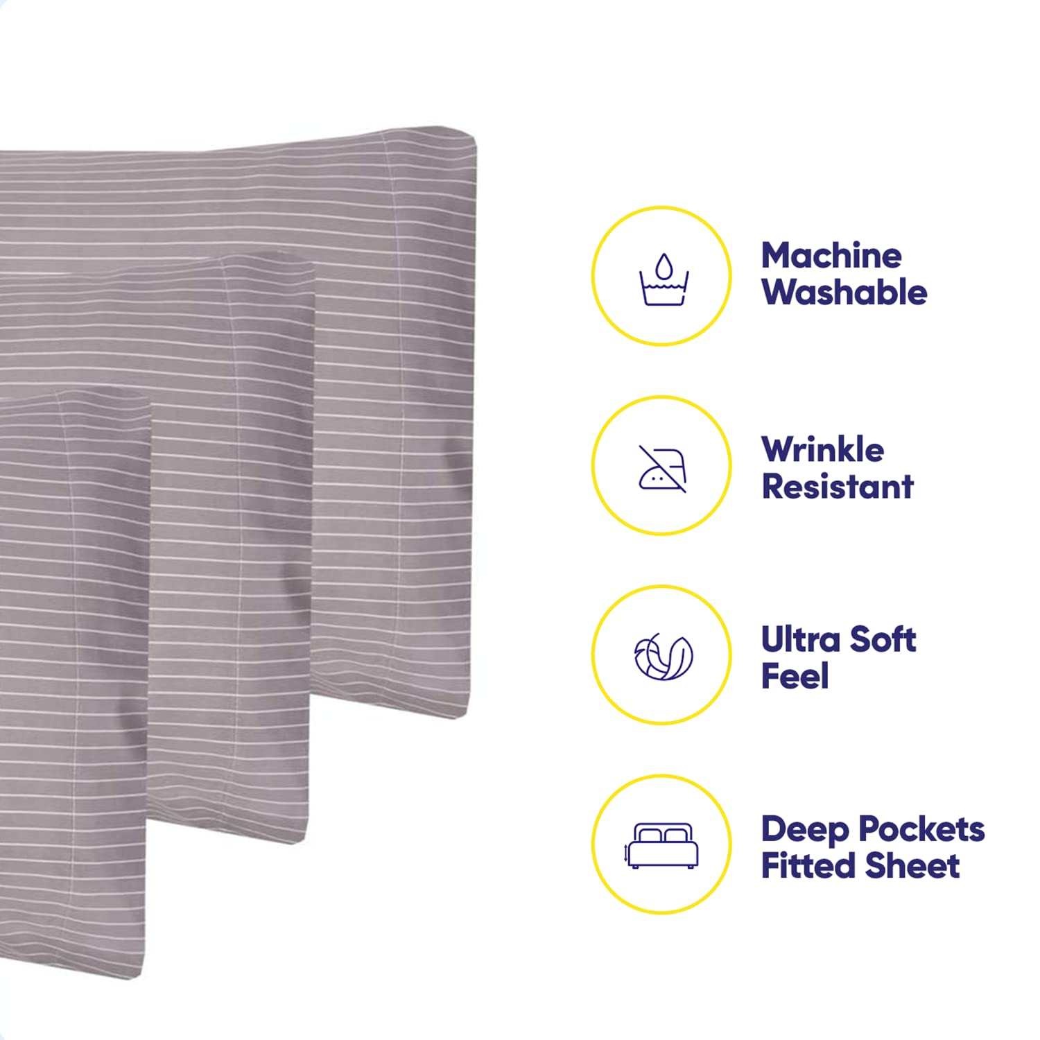 Full Size Bed Sheets - 6 Piece 1500 Supreme Collection Fine Brushed Microfiber Deep Pocket Full Sheet Set Bedding - 2 Extra Pillow Cases, Great Value, Full, Pinstripe Gray