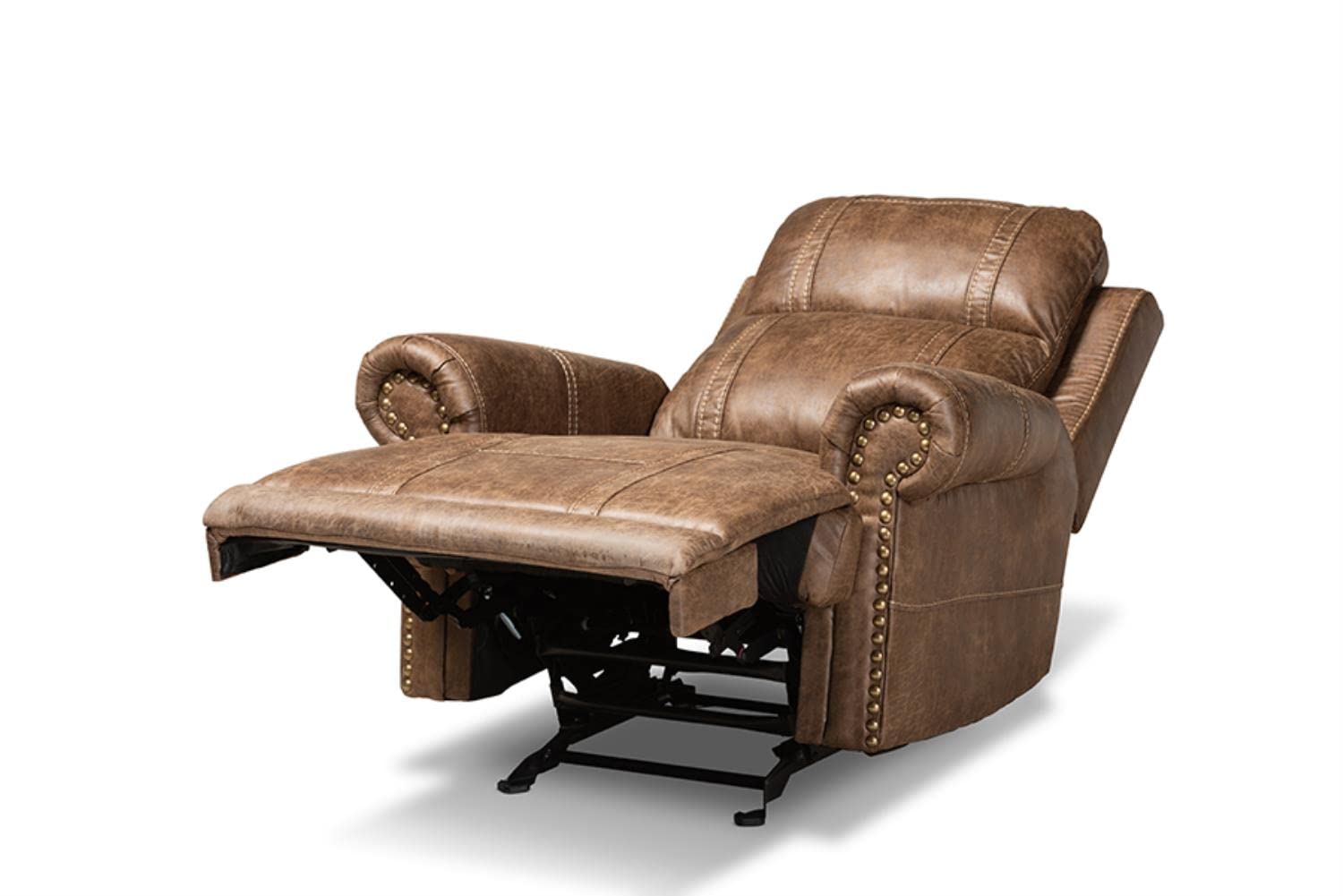 Baxton Studio Buckley Modern and Contemporary Light Brown Faux Leather Upholstered Recliner