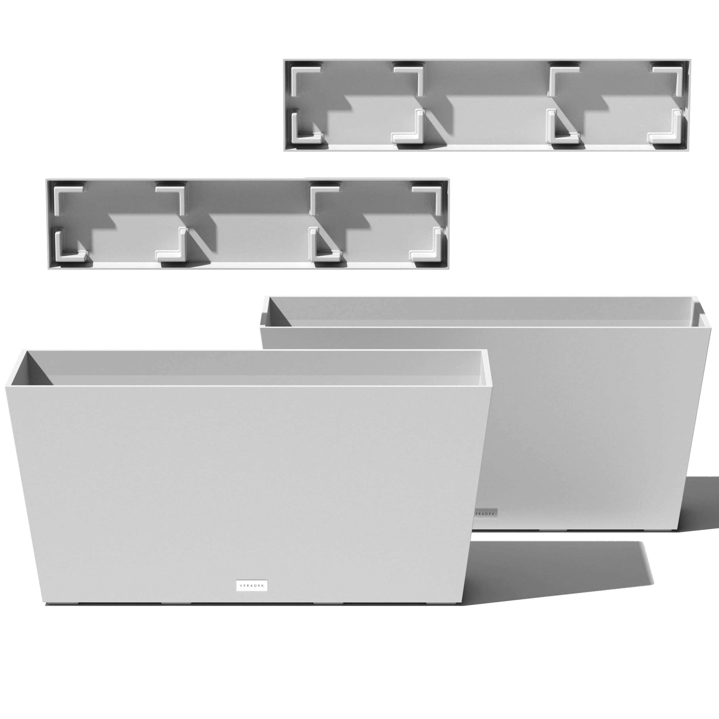 Veradek Midori Long Trough Planter (White, 31 Inch - 2 Pack With 2 Saucer Trays)