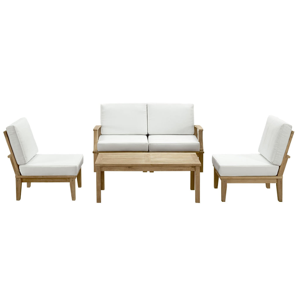 Modway Eei-1477-Nat-Whi-Set Marina Premium Grade A Teak Wood Outdoor Patio Furniture Set, 5 Piece, Natural White
