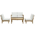 Modway Eei-1477-Nat-Whi-Set Marina Premium Grade A Teak Wood Outdoor Patio Furniture Set, 5 Piece, Natural White