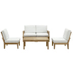 Modway Eei-1477-Nat-Whi-Set Marina Premium Grade A Teak Wood Outdoor Patio Furniture Set, 5 Piece, Natural White