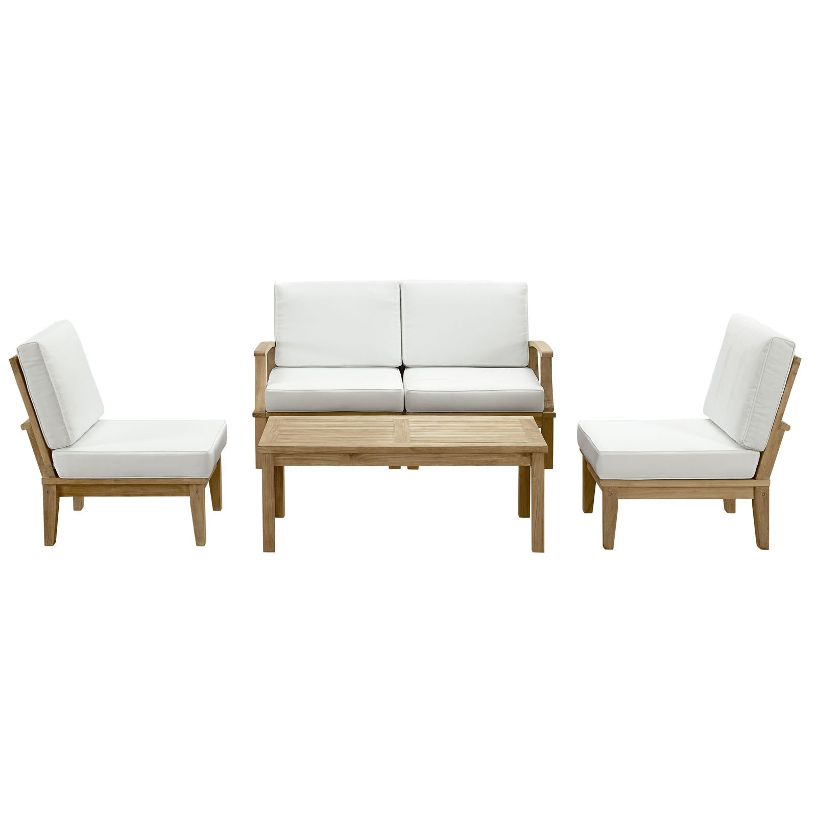 Modway Eei-1477-Nat-Whi-Set Marina Premium Grade A Teak Wood Outdoor Patio Furniture Set, 5 Piece, Natural White