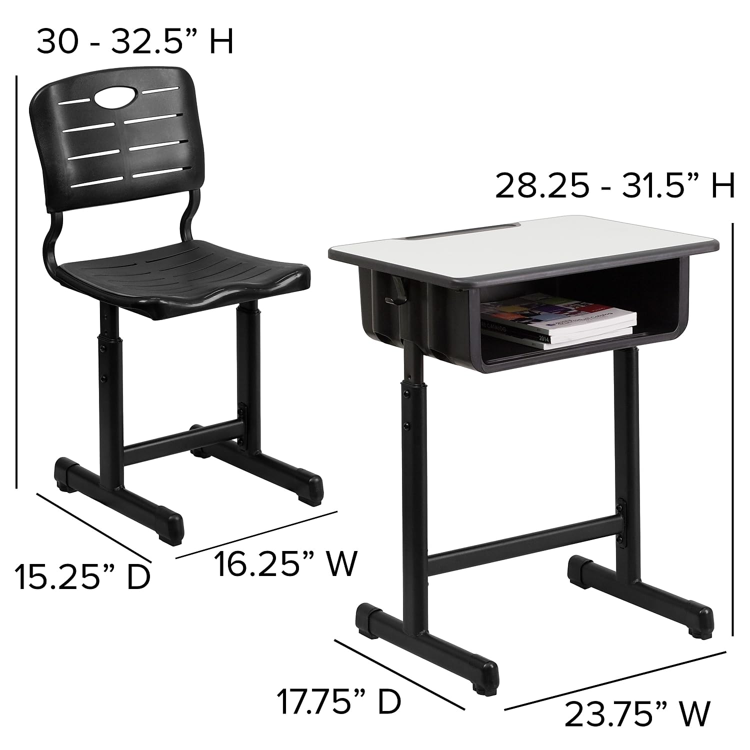 Adjustable Height Student Desk and Chair with Pedestal Frame - Thumbnail 5
