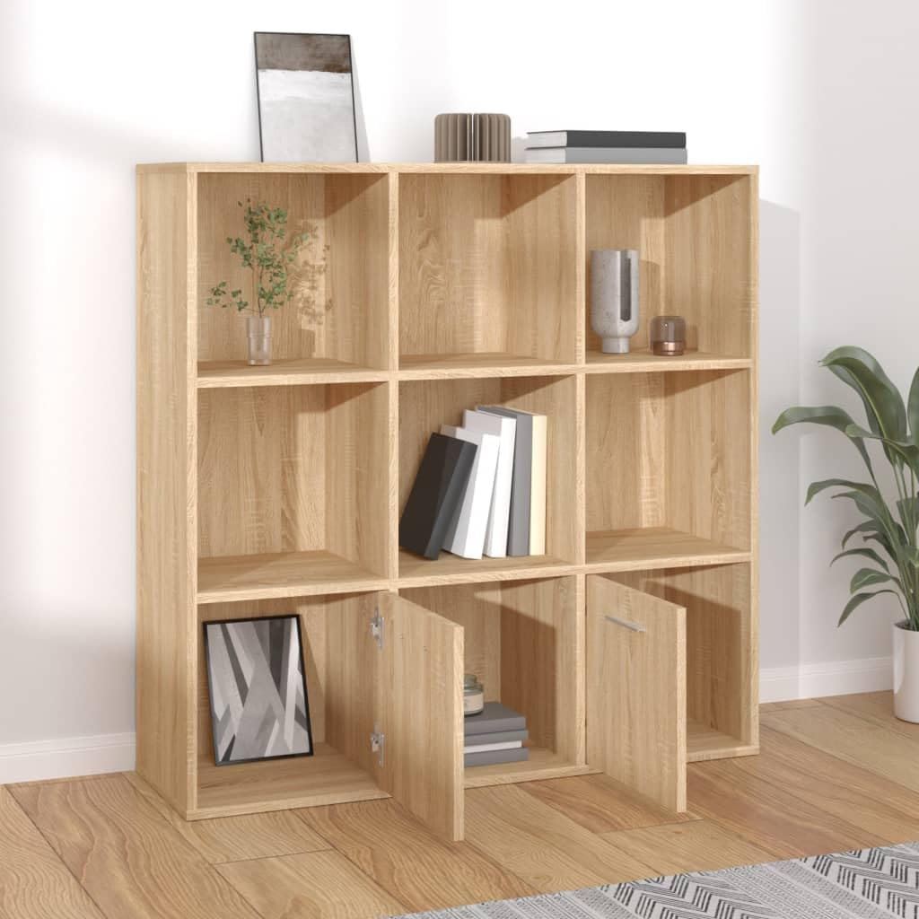 vidaXL Cabinet, Book Cabinet with 2 Doors Bookcase, Standing Shelves for Office Living Room, Wall Shelving Unit, Modern, Sonoma Oak Engineered Wood