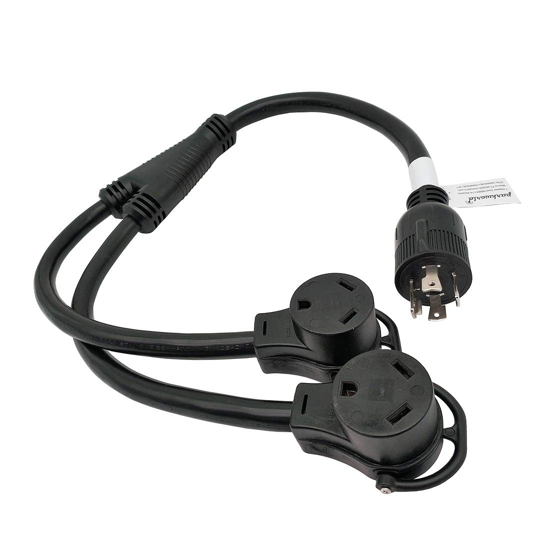Parkworld 60646 Splitter L14-30P Male To (2) Tt-30R Female, Generator Y Adapter Cord 4-Prong 30 Amp Locking Plug To Rv 30 Amp 12