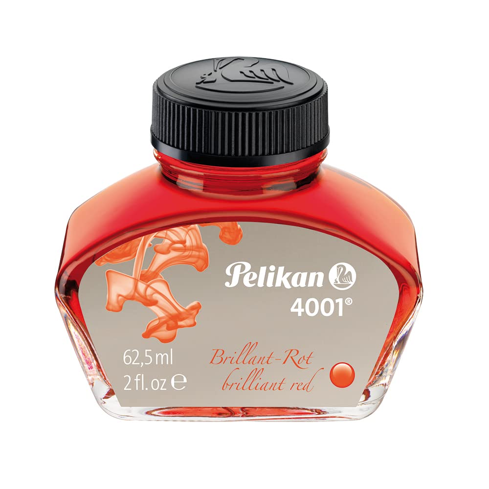 Pelikan 4001 Bottled Ink For Fountain Pens, Brilliant Red, 62.5Ml, 1 Each (329169)