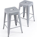 Vogue Furniture Direct 24 High Bar Stools Backless Silver Metal Barstools Indoor-Outdoor Barstools Counter Height Stools with Sq