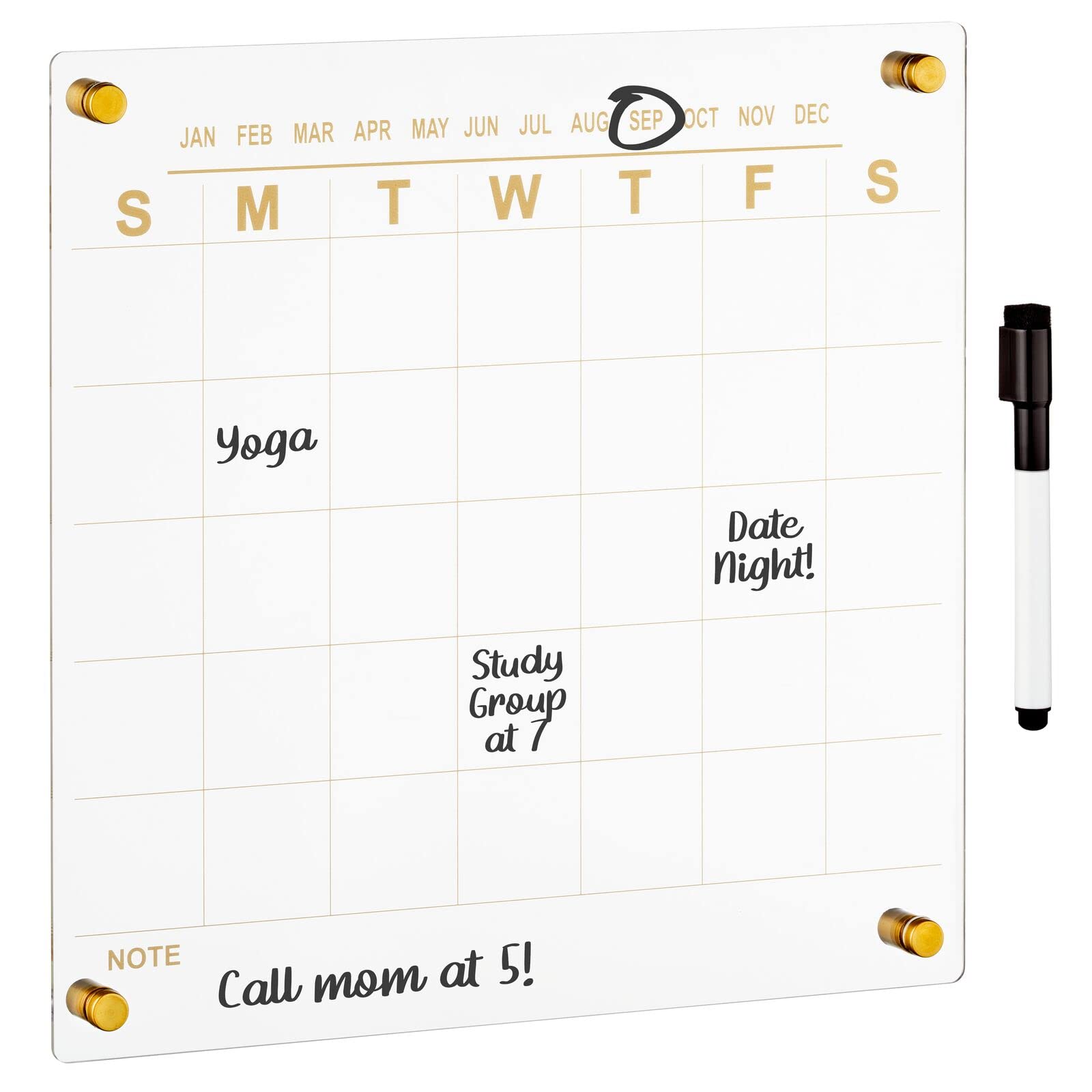 Mdesign Modern Acrylic Calendar For Wall With Dry Erase Marker - Wall Mount Monthly Planner Board For Home, Office, Kitchen - 11