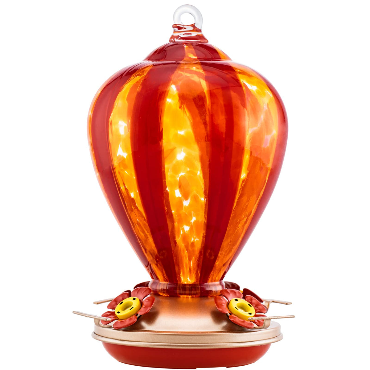 Laelvish Garden Hummingbird Feeder, 34Oz Hand Blown Glass Hummingbird Feeders For Outdoors Hanging, 4 Feeding Perch With Ant Moa