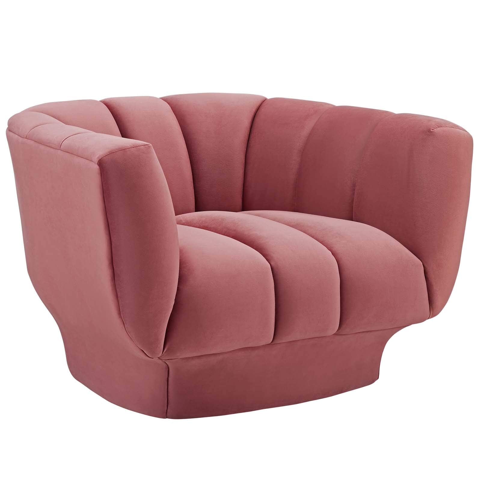 Modway Entertain Vertical Channel Tufted Performance Velvet Accent Lounge Armchair In Dusty Rose