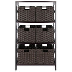 Winsome Leo 3-Tier Wide Storage Shelf with 6 Foldable Woven Baskets, for Living Room, Home Office, Bedroom, Espresso