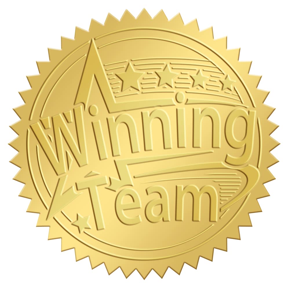 Craspire 2 Inch Envelope Seals Stickers Winning Team 100Pcs Embossed Foil Seals Adhesive Gold Foil Seals Stickers Label For Enve