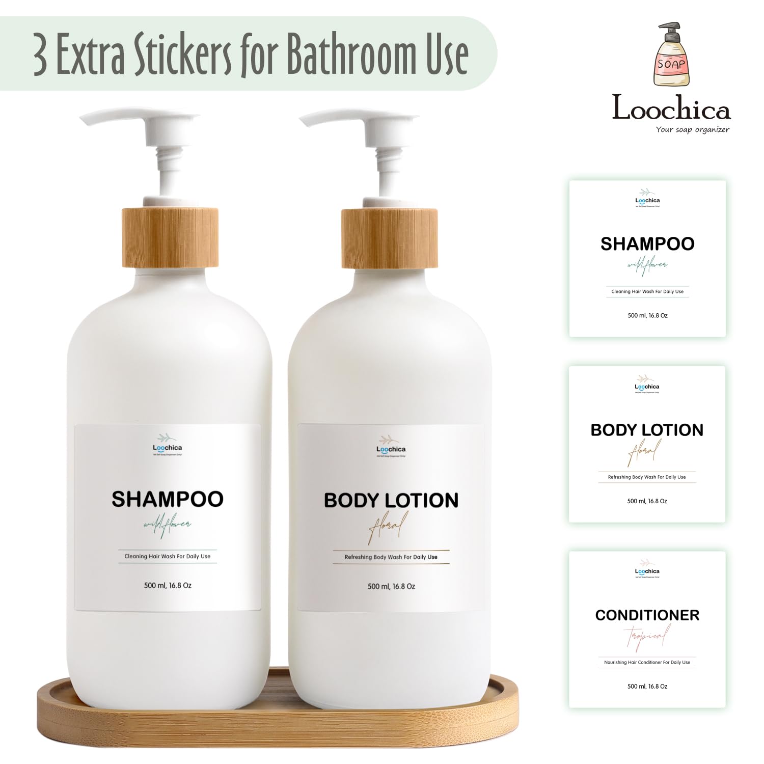 Loochica Glass Soap Dispenser Set With Tray, Contains Glass Hand Soap Dispenser And Glass Dish Soap Dispenser. Matte White Soap