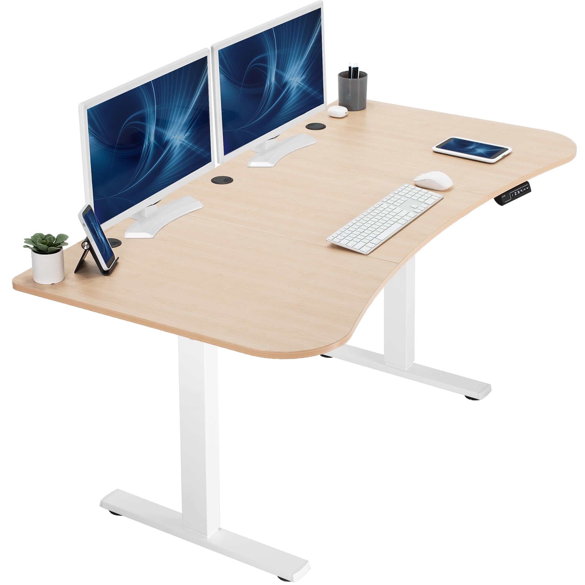 VIVO Electric 63 x 32 in Standing Desk, Memory Height Adjustment, 1B Series, Holds 220 lbs, Light Wood Top White Frame, DESK-KIT