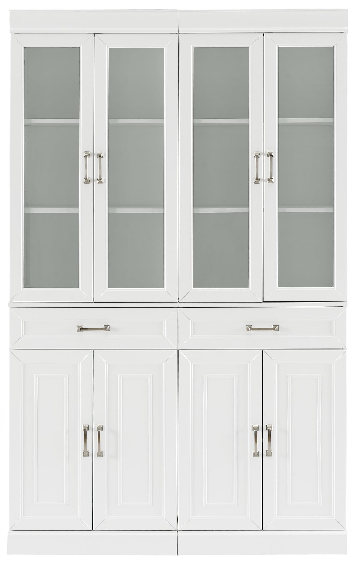 Crosley Furniture Stanton 2-Piece Glass Door Kitchen Storage Pantry Cabinet with Shelves Dining, Laundry Room, White