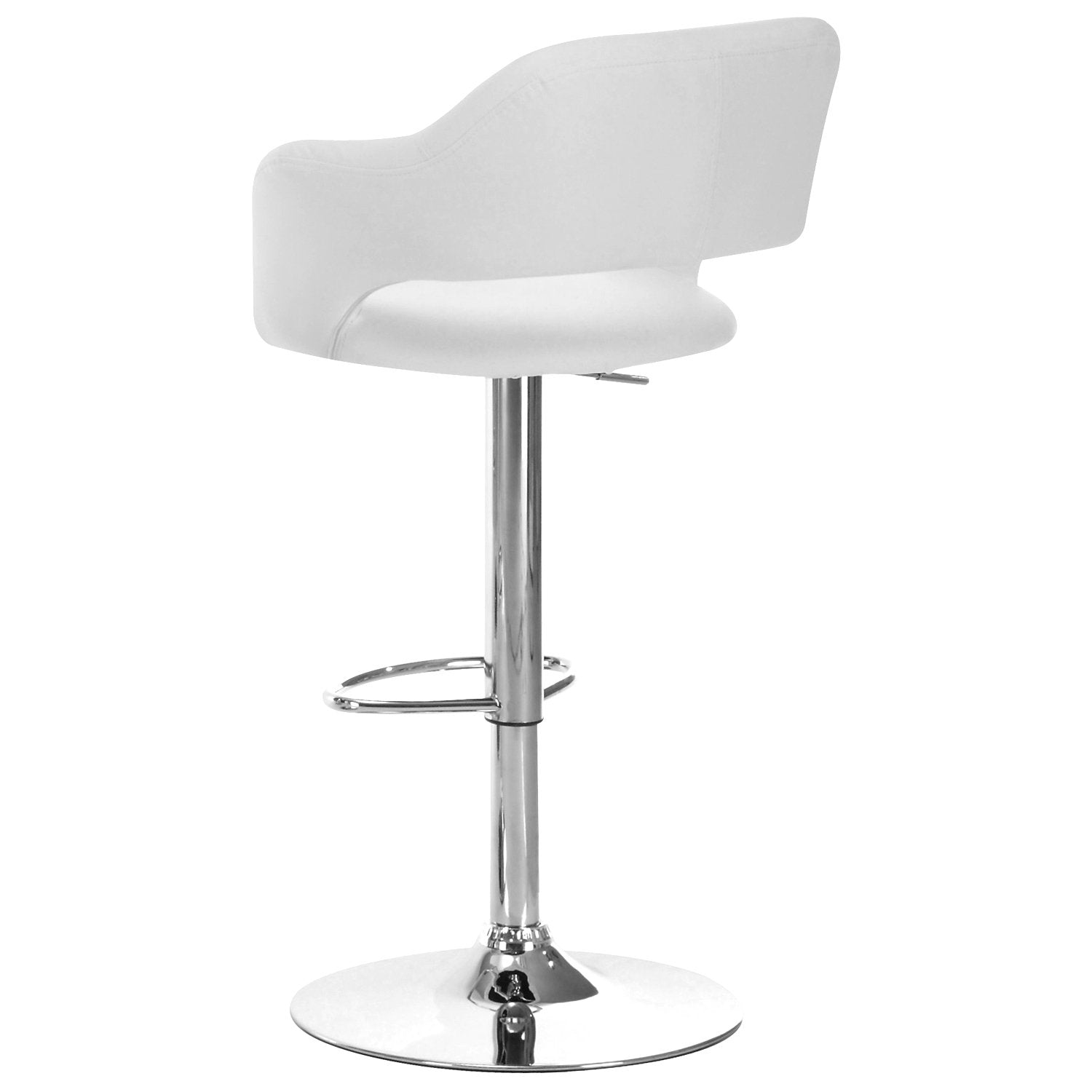 Monarch Specialties 2358 Stool, Swivel, Bar Height, Adjustable, Metal, Pu Leather Look, White, Chrome, Contemporary, Modern Barstool, 22.5' L x 21' W x 36' H
