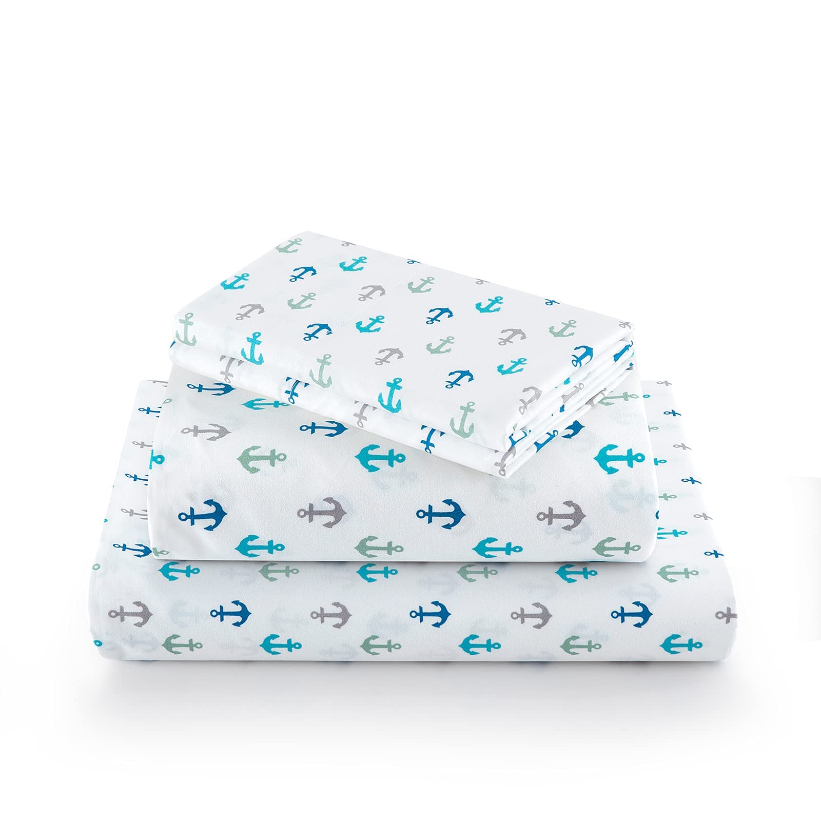 Vonty Kids Twin Sheet Set Boat Anchor Brushed Microfiber Bed Sheet For Boys & Girls, Ultra Soft & Easy To Wash (1 Fitted Sheet +