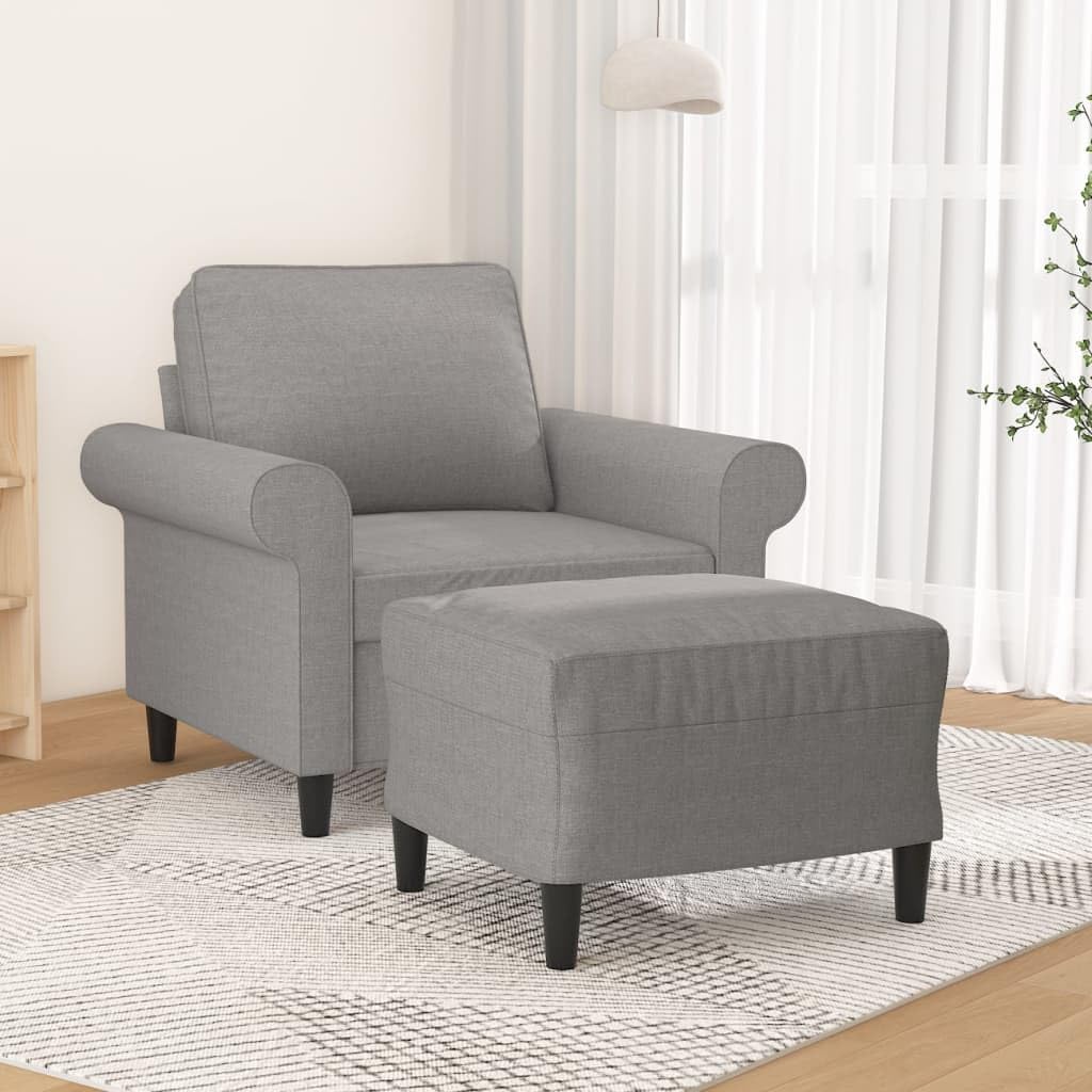vidaXL Light Gray Fabric Single Sofa Chair with Footstool - Durable 100% Polyester Seating for Living Room, Bedroom, Lounge - 36.2&quot; x 30.3&quot; x 31.5&quot;