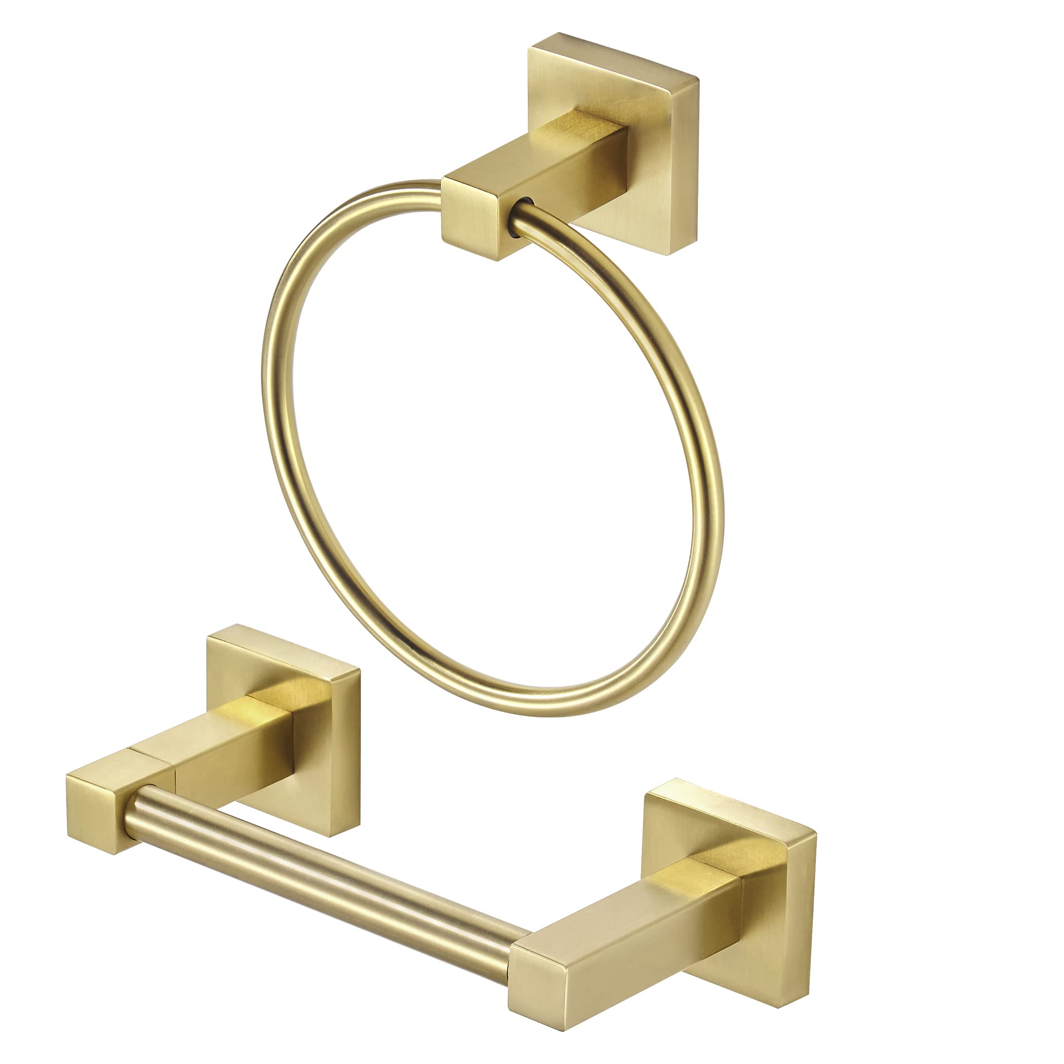 WOLIBEER Gold Toilet Paper Holder Hand Towel Holder, Brushed Brass Toilet Roll Holder Towel Ring, Modern Bathroom Hardware Set S