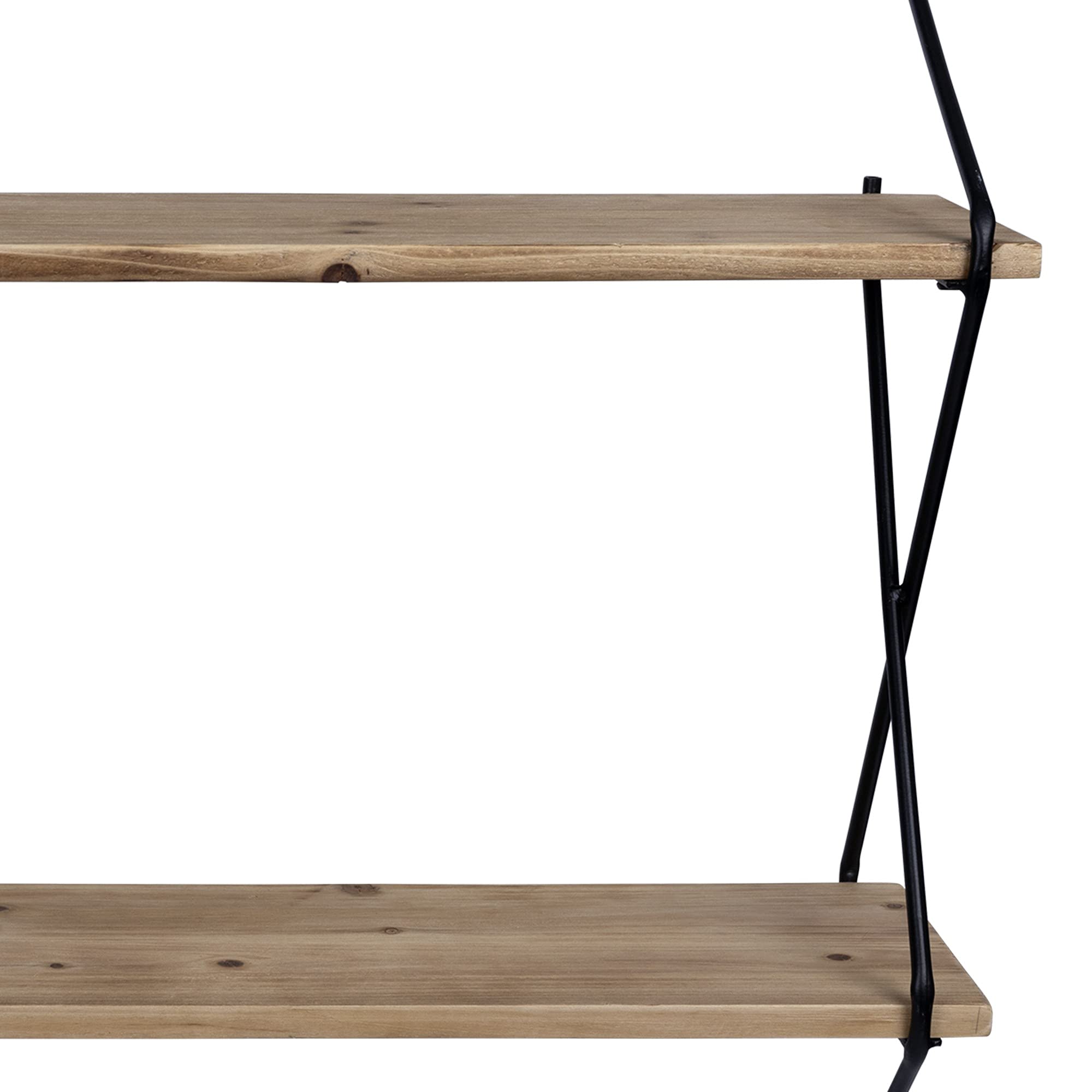 HomeRoots Multi 70% Wood 30% Metal Two Tier Metal and Wood Wall Shelf