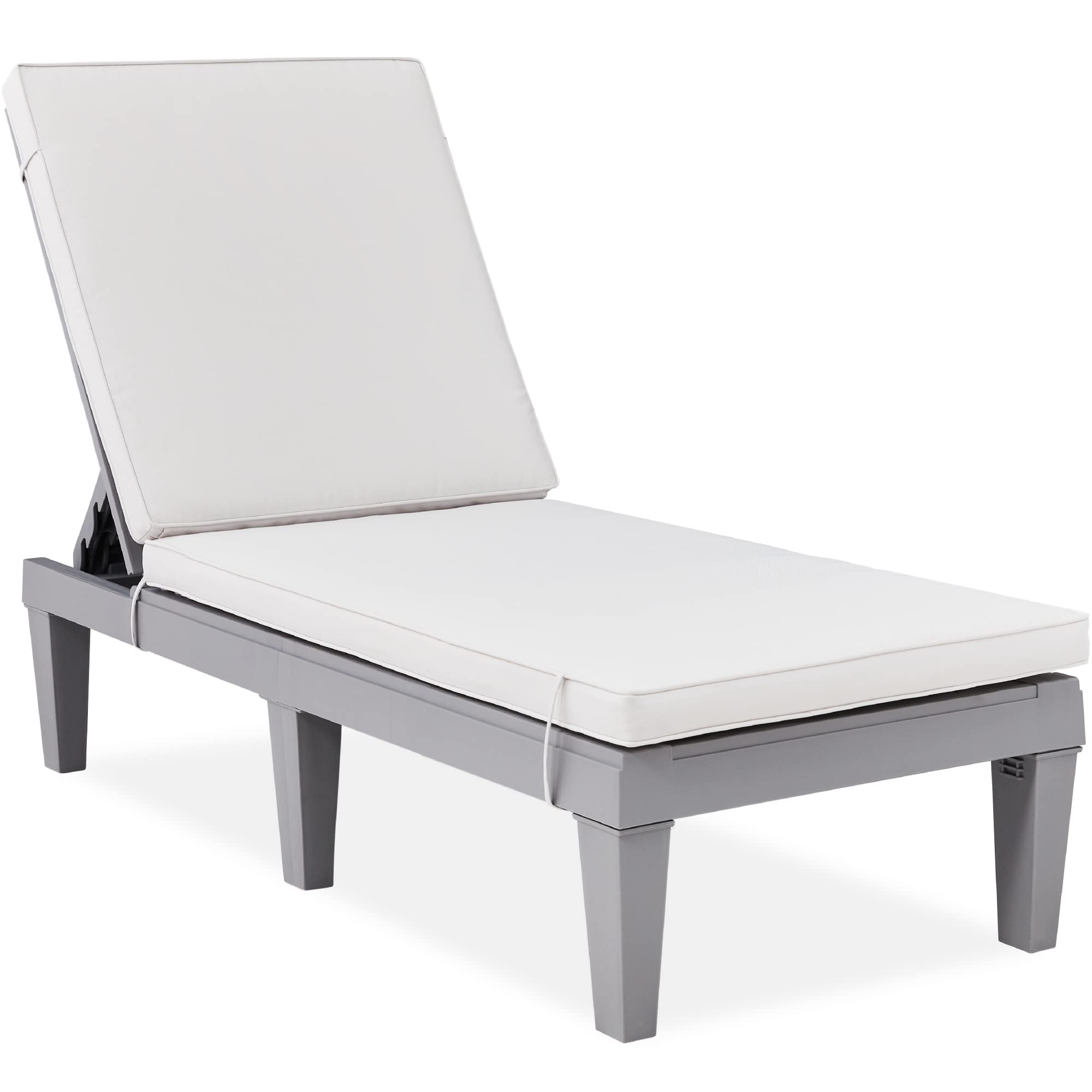Best Choice Products Outdoor Lounge Chair, Resin Patio Chaise Lounger For Poolside, Backyard, Porch W/Seat Cushion, Adjustable Backrest, 5 Positions, 330Lb Capacity - Gray/White Sand