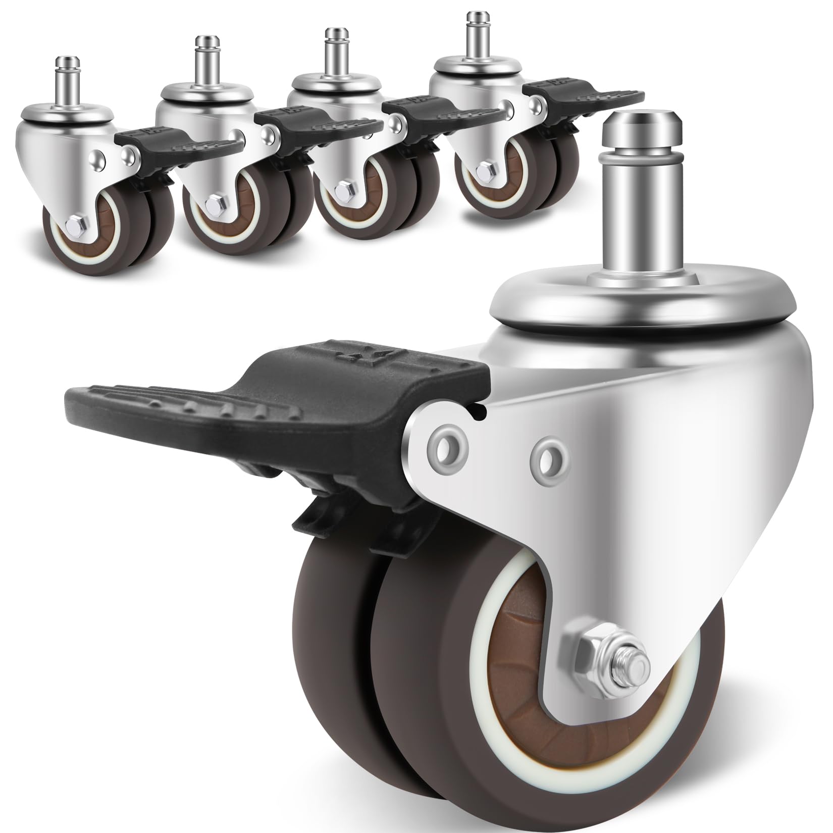 W B D Weibida Office Chair Wheels With Brake Set Of 5 Rubber Replacement Caster For Chair Wheels 2 Inch Heavy Duty Universal Whe
